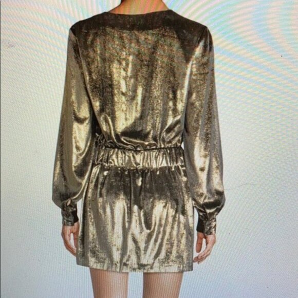 New FRAME Metallic Gold Lame' Velvet Long-Sleeve V-Neck Mini Dress 8 MSRP $595 - Picture 3 of 10